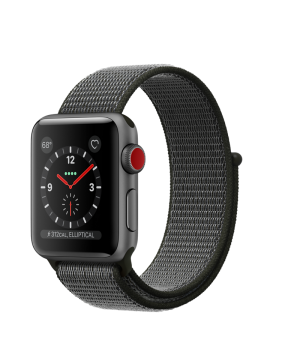 Apple Watch 38mm Series 3 GPS + Cellular Space Gray Aluminum Case with Dark Olive Sport Loop (MQJT2)