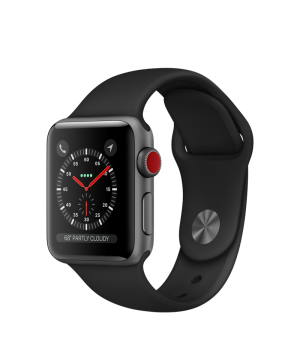 Apple Watch 38mm Series 3 GPS + Cellular Space Gray Aluminum Case with Black Sport Band (MQKG2)
