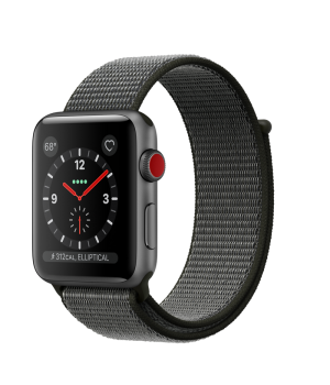 Apple Watch 42mm Series 3 GPS + Cellular Space Gray Aluminum Case with Dark Olive Sport Loop (MQK62)