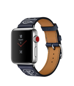 Apple Watch Hermes 38mm Series 3 GPS + Cellular Stainless Steel Case with Marine Gala Leather Single Tour Eperon d’Or (MQMQ2)