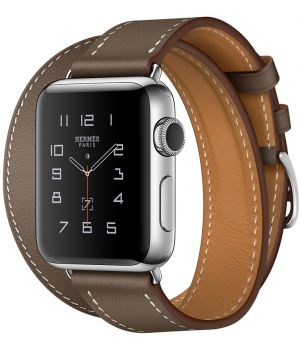 Apple Watch Hermes 38mm Series 2 Stainless Steel Case with Etoupe Swift Leather Double Tour (MNQ52)