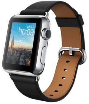 Apple Watch 38mm Stainless Steel Case with Black Classic Buckle (MLE62)
