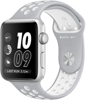 Apple Watch Nike+ 42mm Series 2 Silver Aluminum Case with Flat Silver/White Nike Sport Band (MNNT2)