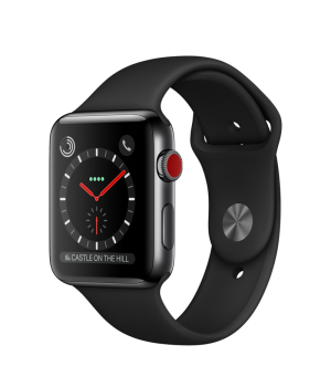 Apple Watch 42mm Series 3 GPS + Cellular Space Black Stainless Steel Case with Black Sport Band (MQK92)