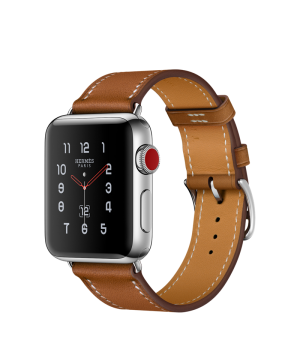 Apple Watch Hermes 38mm Series 3 GPS + Cellular Stainless Steel Case with Fauve Barenia Leather Single Tour (MQLM2)
