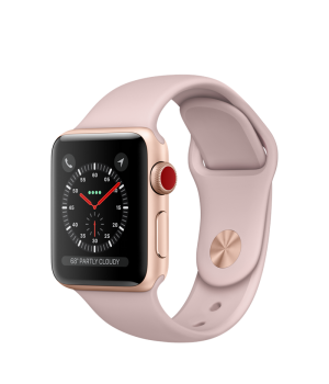 Apple Watch 38mm Series 3 GPS + Cellular Gold Aluminium Case with Pink Sand Sport Band (MQKH2)