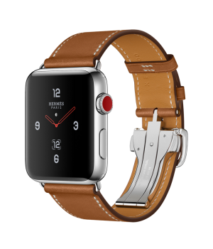 Apple Watch Hermes 42mm Series 3 GPS + Cellular Stainless Steel Case with Fauve Barenia Leather Single Tour Deployment Buckle (MQMU2)