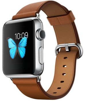 Apple Watch 38mm Series 2 Stainless Steel Case with Saddle Brown Classic Buckle (MNP72)