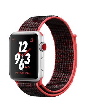 Apple Watch Nike+ 42mm Series 3 GPS + Cellular Silver Aluminum Case with Bright Crimson/Black Nike Sport Loop (MQMG2)