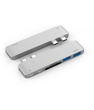 WIWU Adapter H2 USB-C to Dual USB-C/SD/microSD/2xUSB3.0 HUB Silver (6957815504688)