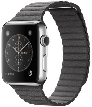 Apple Watch 42mm Stainless Steel Case with Storm Gray Leather Loop Large (MMFY2)