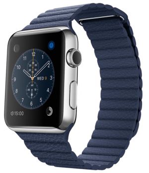 Apple Watch 42mm Stainless Steel Case with Bright Blue Leather Loop (MLFD2)