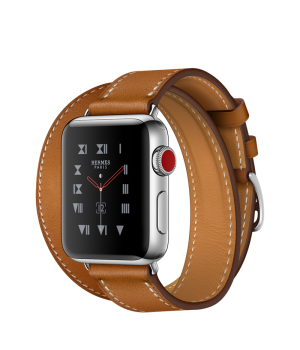 Apple Watch Hermes 38mm Series 3 GPS + Cellular Stainless Steel Case with Fauve Barenia Leather Double Tour (MQLJ2)