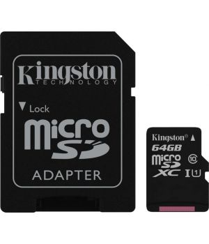 Kingston microSDXC 64GB Class 10 UHS-I SD Adapter (SDC10G2/64GB)