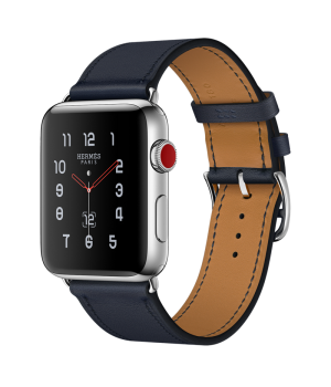 Apple Watch Hermes 42mm Series 3 GPS + Cellular Stainless Steel Case with Indigo Swift Leather Single Tour (MQLQ2)