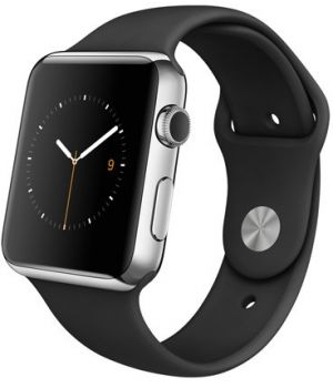 Apple Watch 42mm Stainless Steel Case with Black Sport Band (MJ3U2)