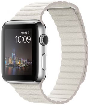 Apple Watch 42mm Stainless Steel Case with White Leather Loop Large (MMFW2)