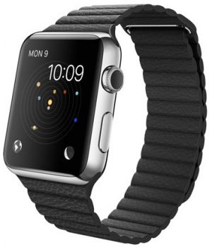 Apple Watch 42mm Stainless Steel Case with Black Leather Loop (MJYN2)